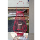 Metal Lantern Candle Holder - Hot Pink  in garden