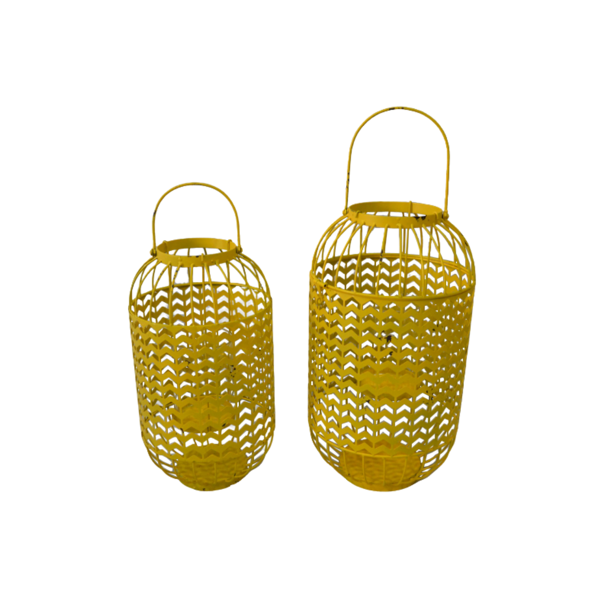 Set of 2, Metal Lantern Candle Holders - Yellow 