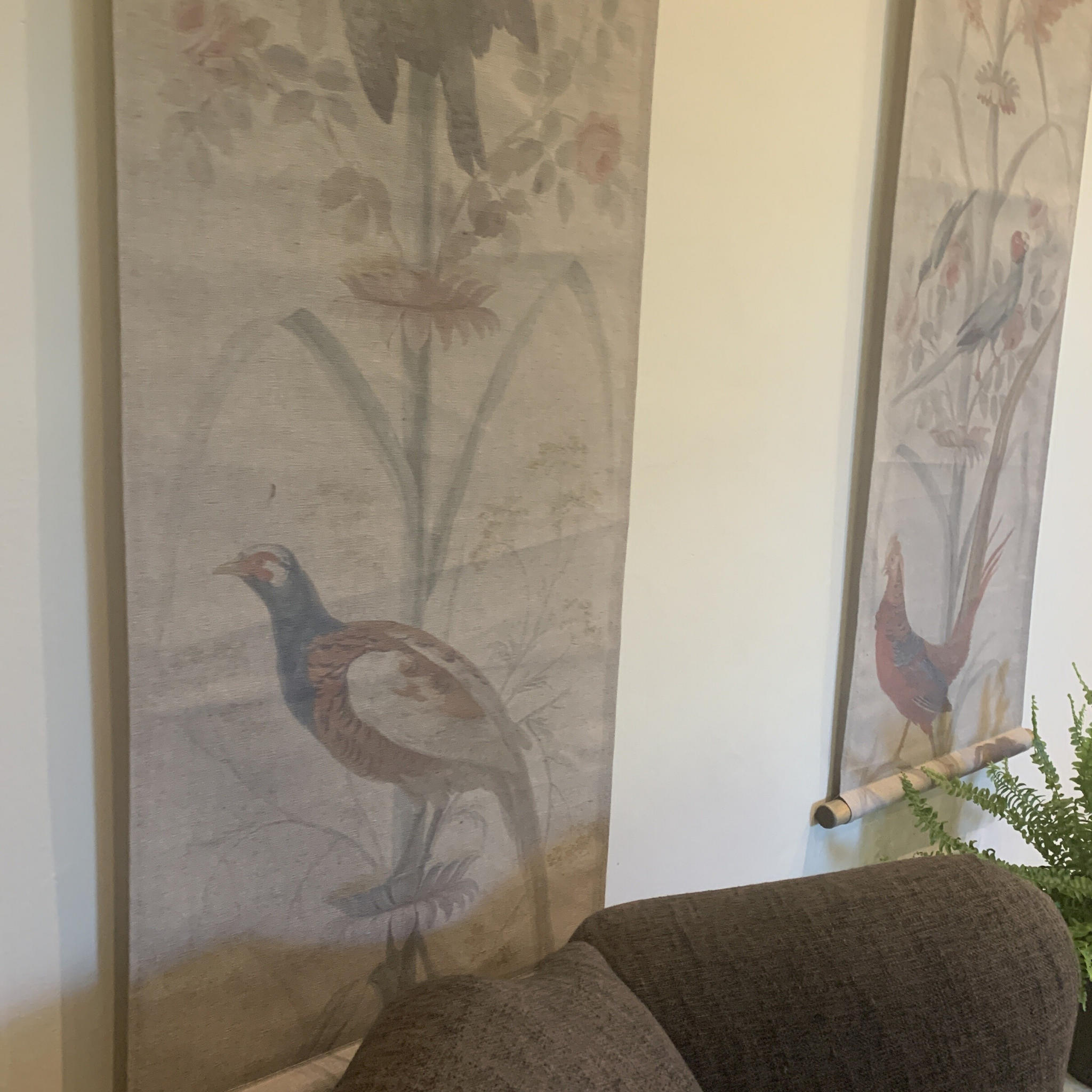 Wall Hanging Scroll, Print on Fabric Unique Vintage Pheasant Birdlife hanging 