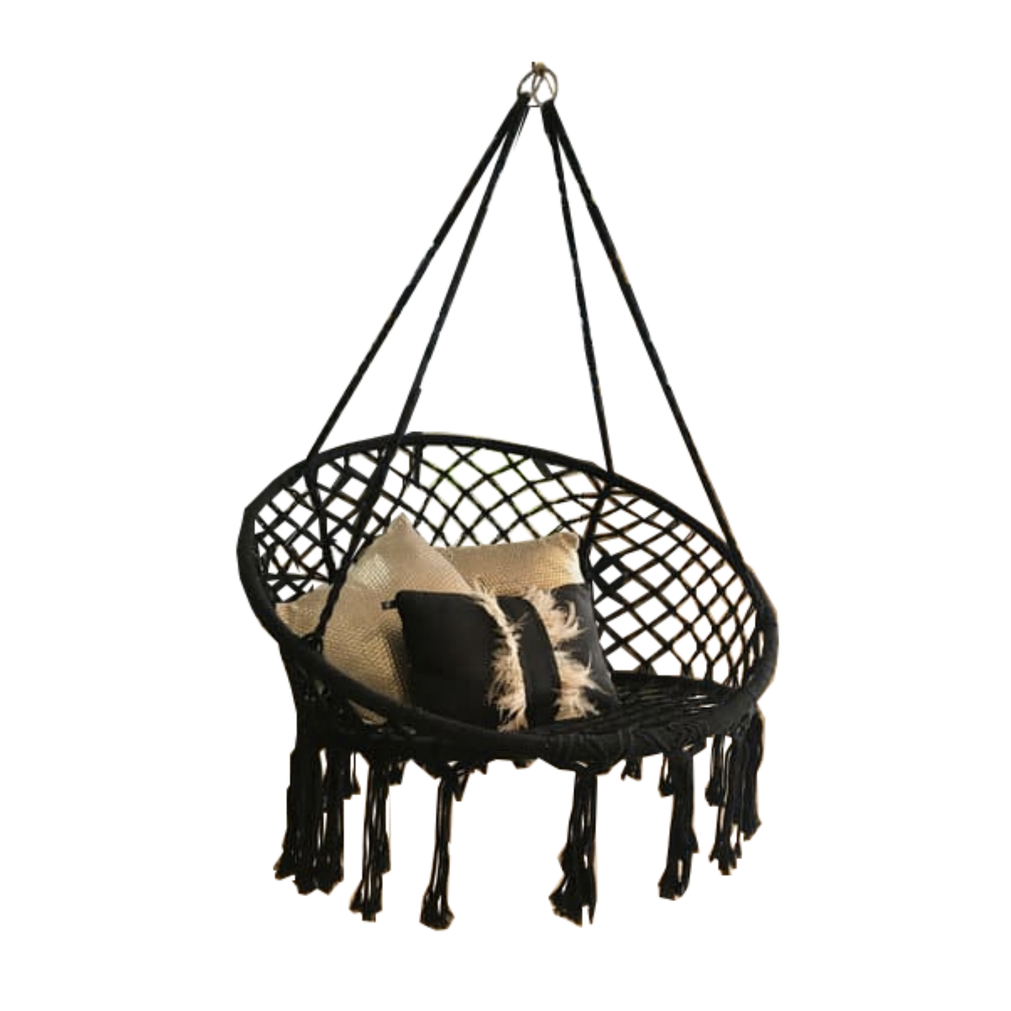 Macrame Hanging chair. Made from woven black cotton,