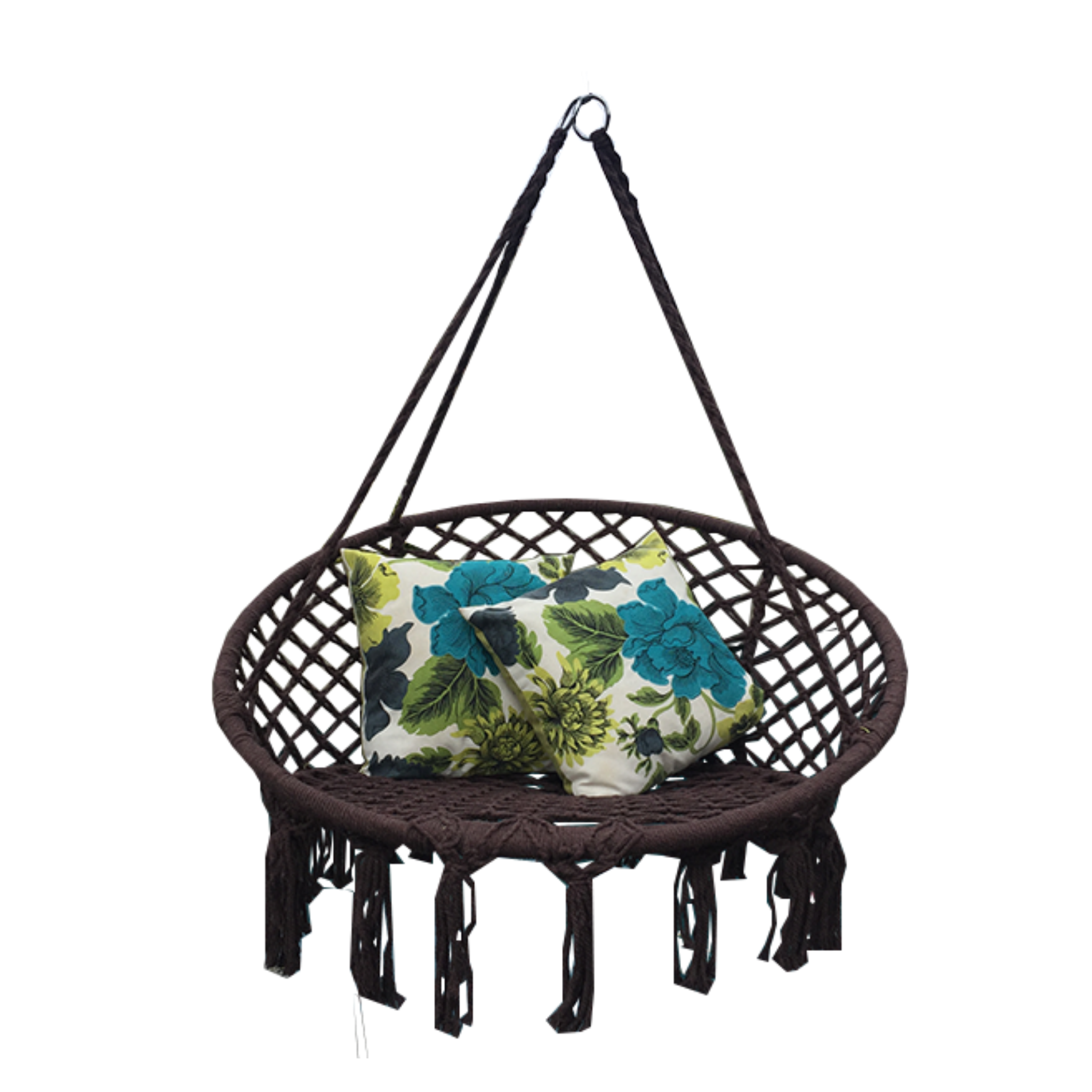 Macrame Hanging chair. Made from woven coffee coloured  cotton,