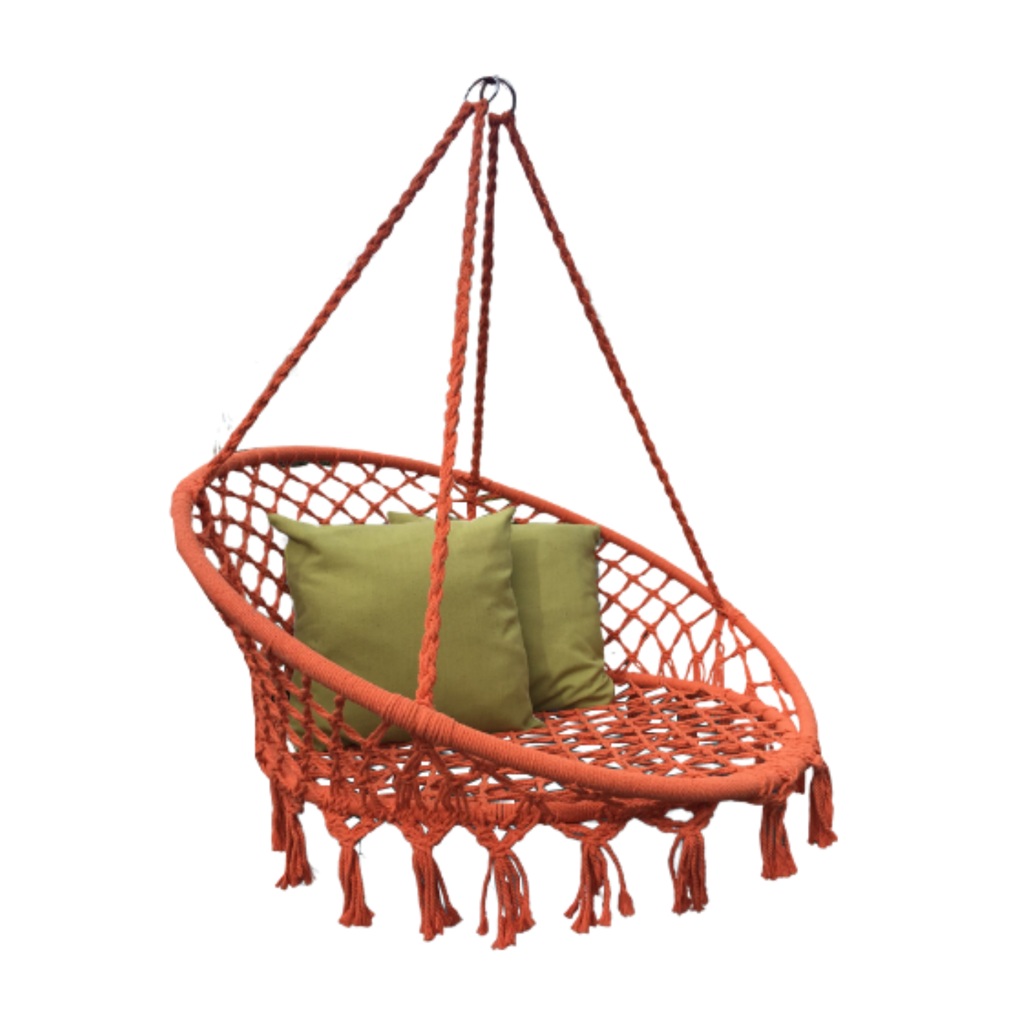 Macrame Hanging chair. Made from woven orange  cotton,