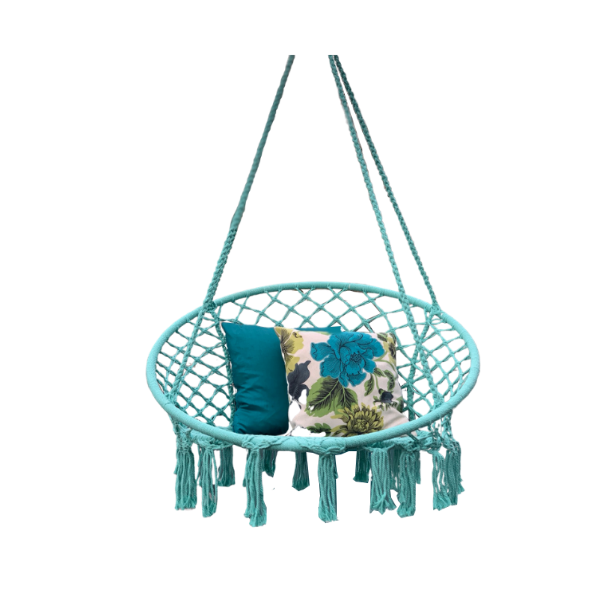 Macrame Hanging chair. Made from woven spearmint coloured  cotton,