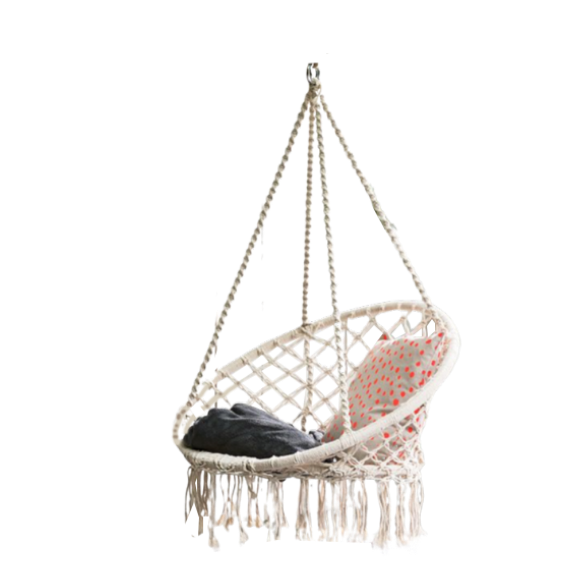 Macrame Hanging chair. Made from woven white cotton,