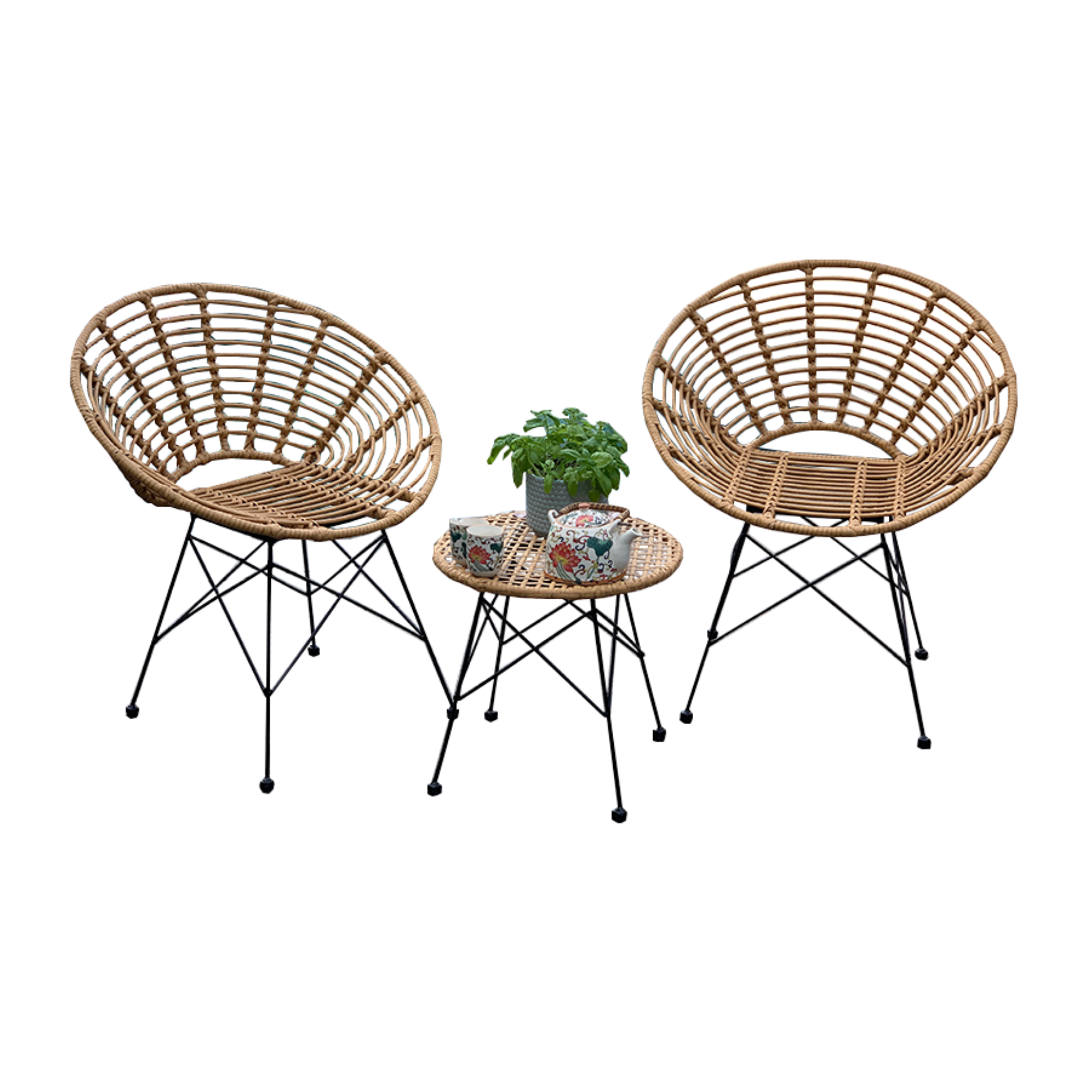 Outdoor patio setting Isla, made from plastic/PU simulated cane, in natural cane finish. 