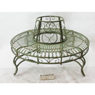 Tree surround with bench seat in distressed green & rust finish, made from sturdy metal