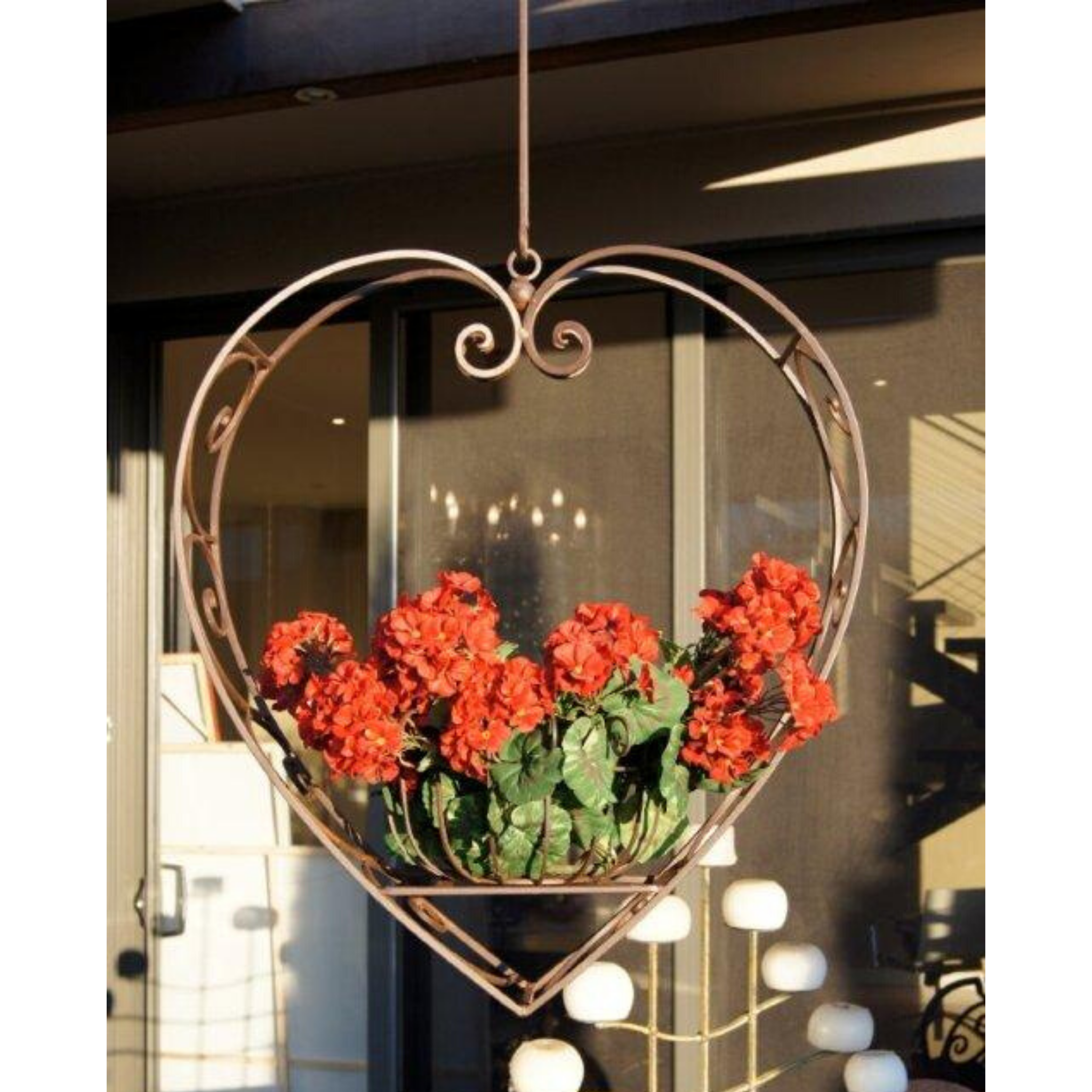 Wrought Iron Hanging Heart Pot Plant Candle Holder - Large