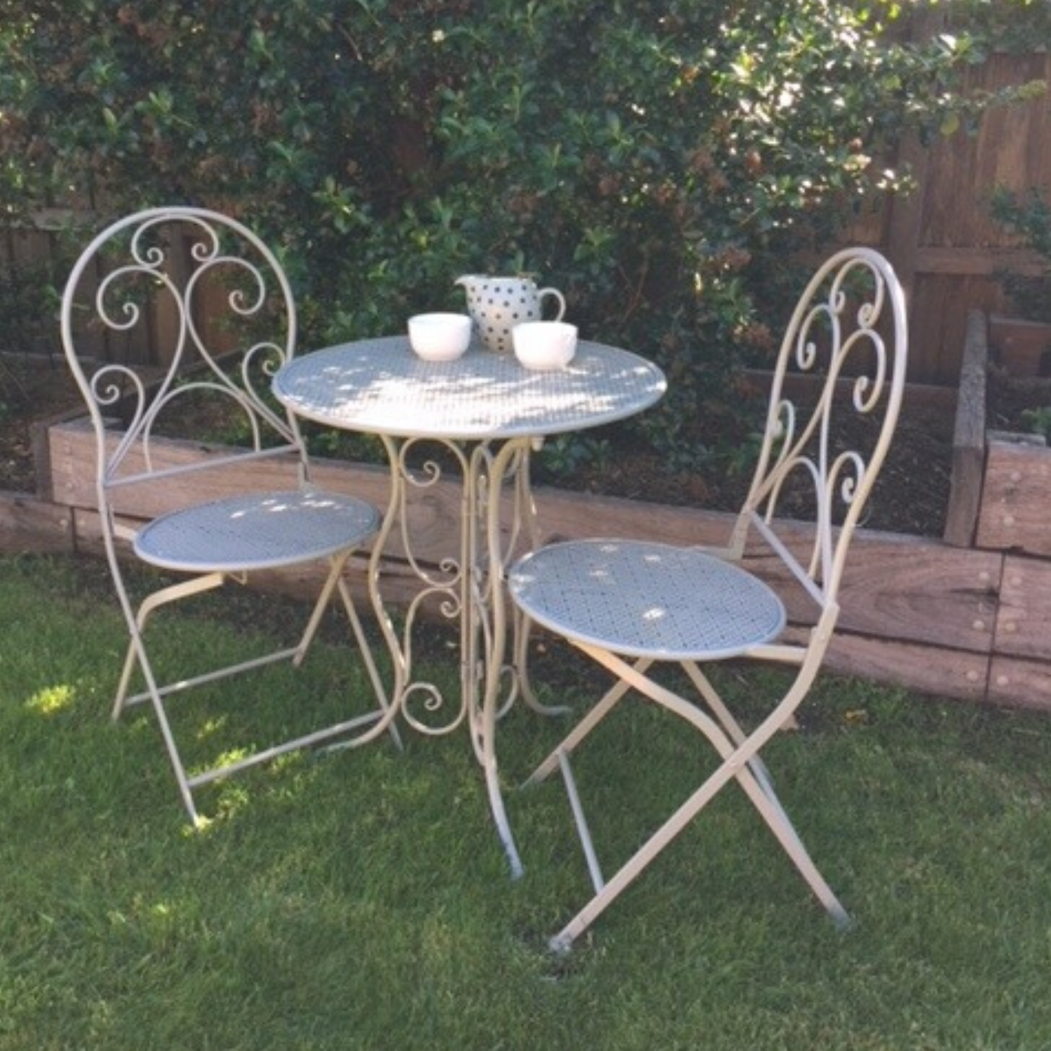 Patio Setting - Mia, Grey 3 Piece Metal Garden Setting in the garden