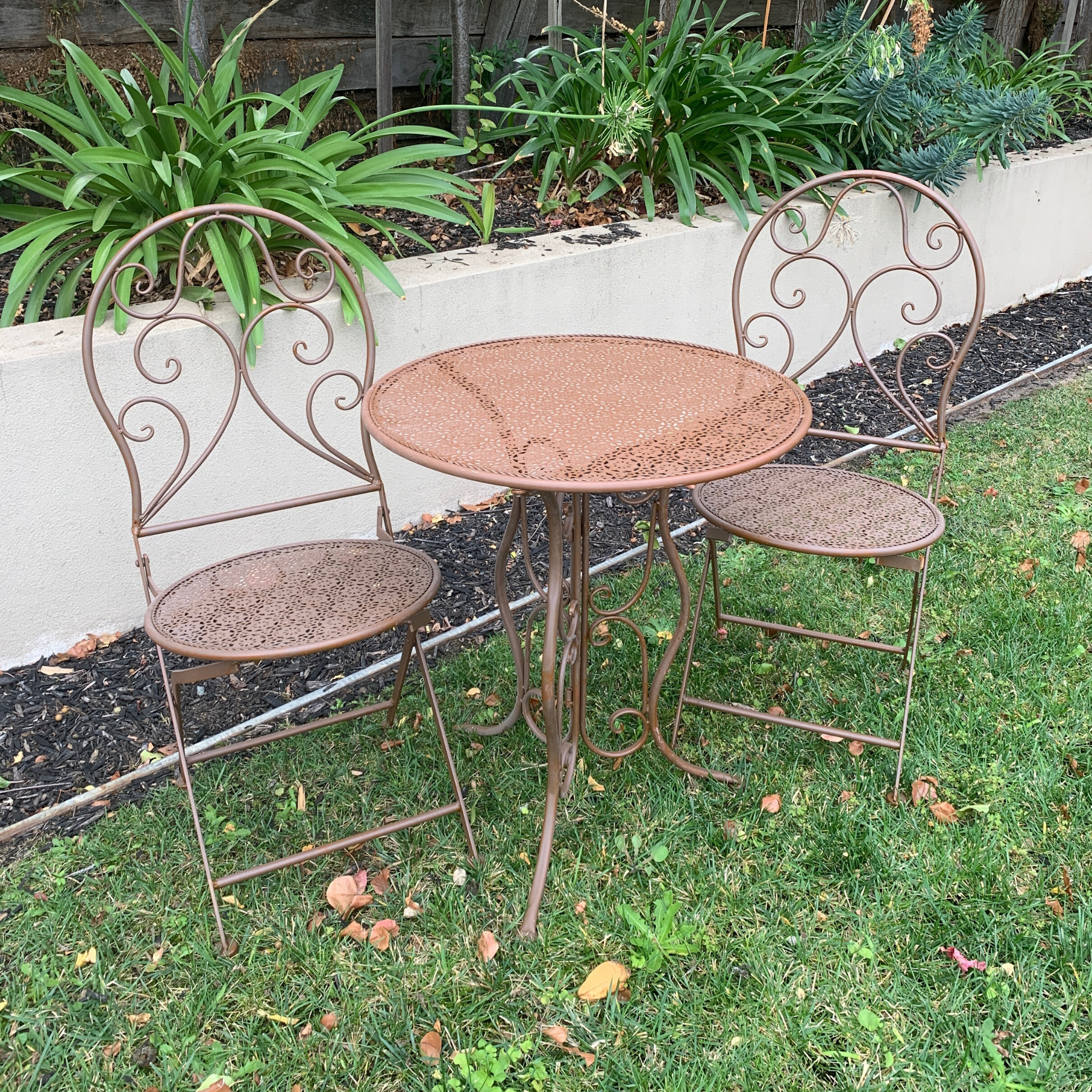 Patio Setting - Mia, Rust 3 Piece Metal Garden Setting in the garden