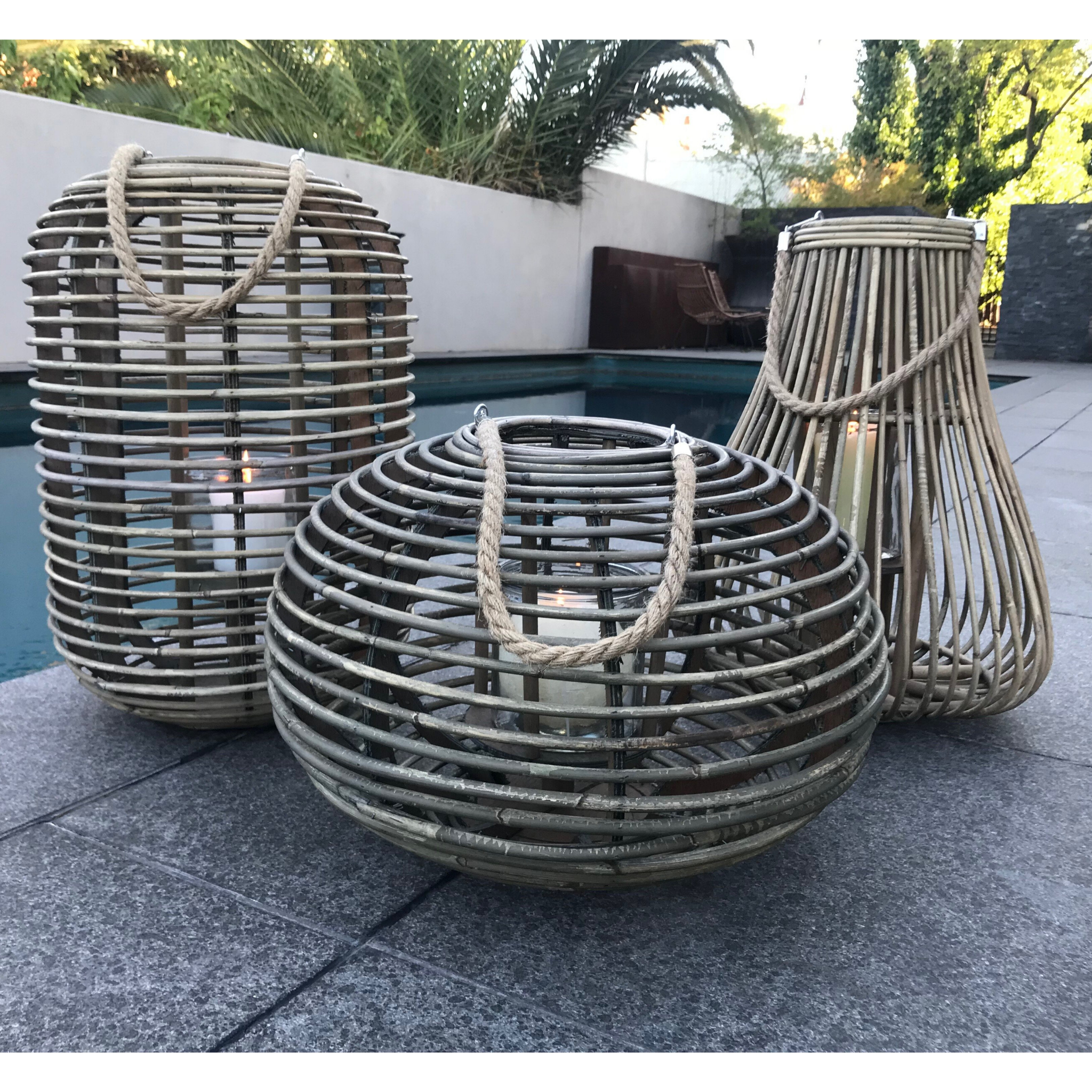 Rattan/Cane Lantern Candle Holder - Cylinder, Round and Teardrop