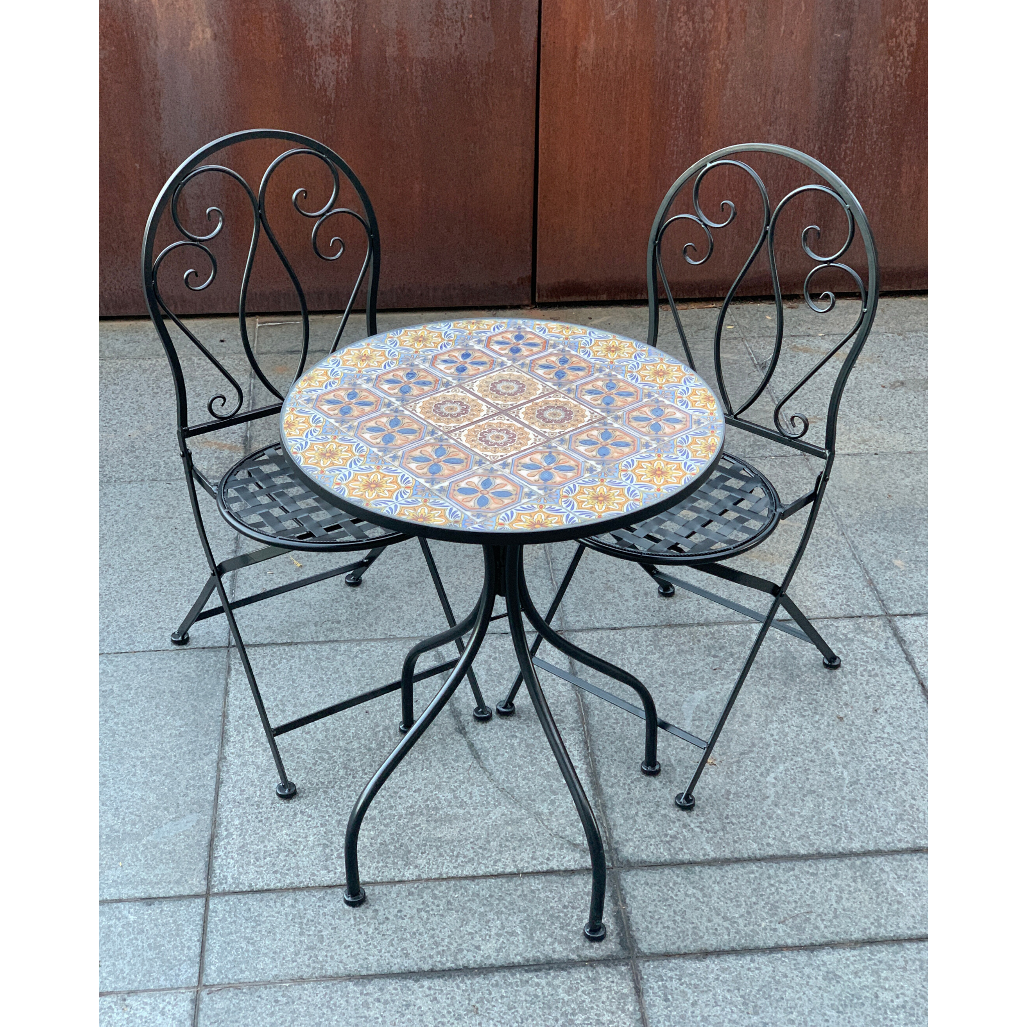 Patio Setting - Mosaic Naples, Metal 3 Piece Outdoor Setting in the garden