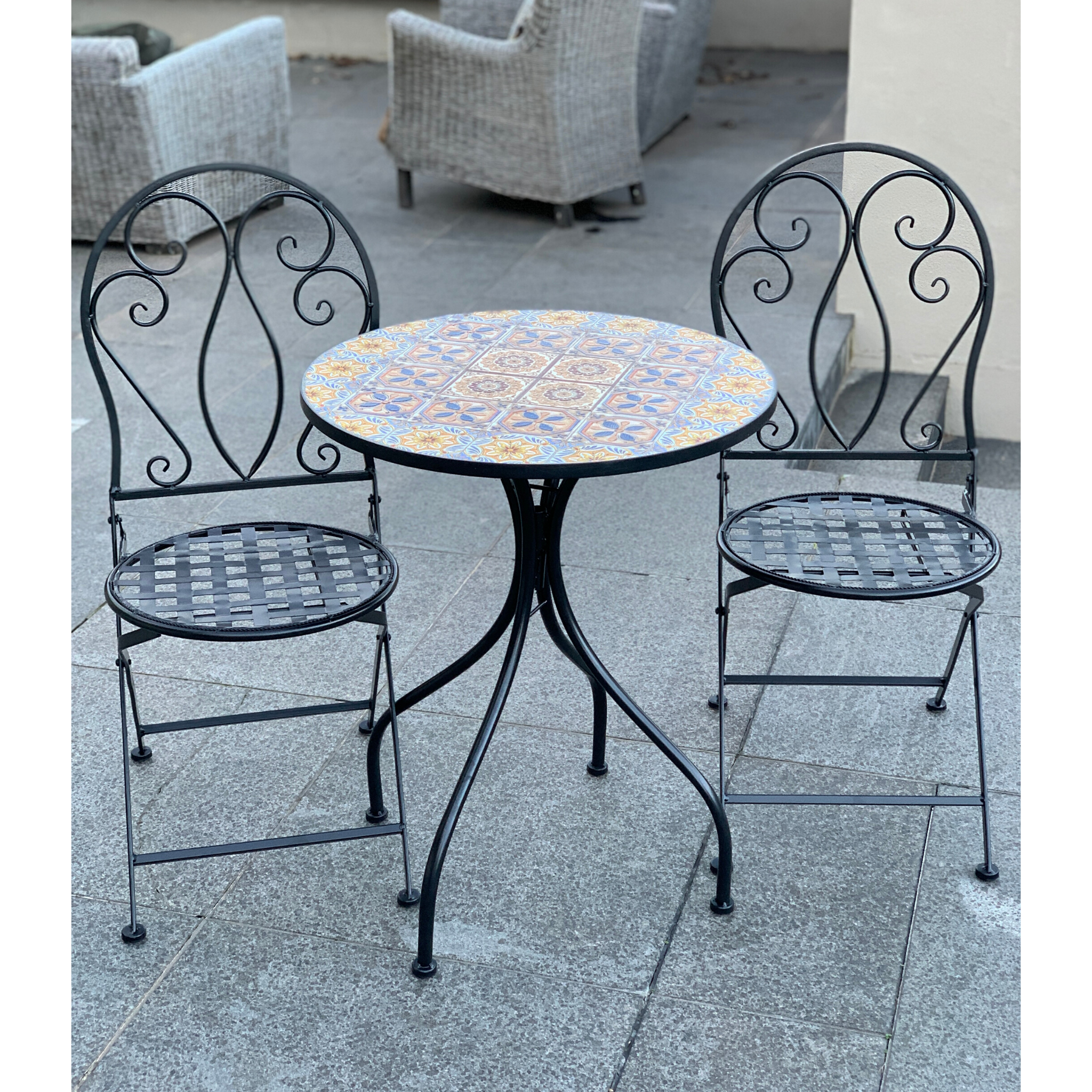 Patio Setting - Mosaic Naples, Metal 3 Piece Outdoor Setting in the garden