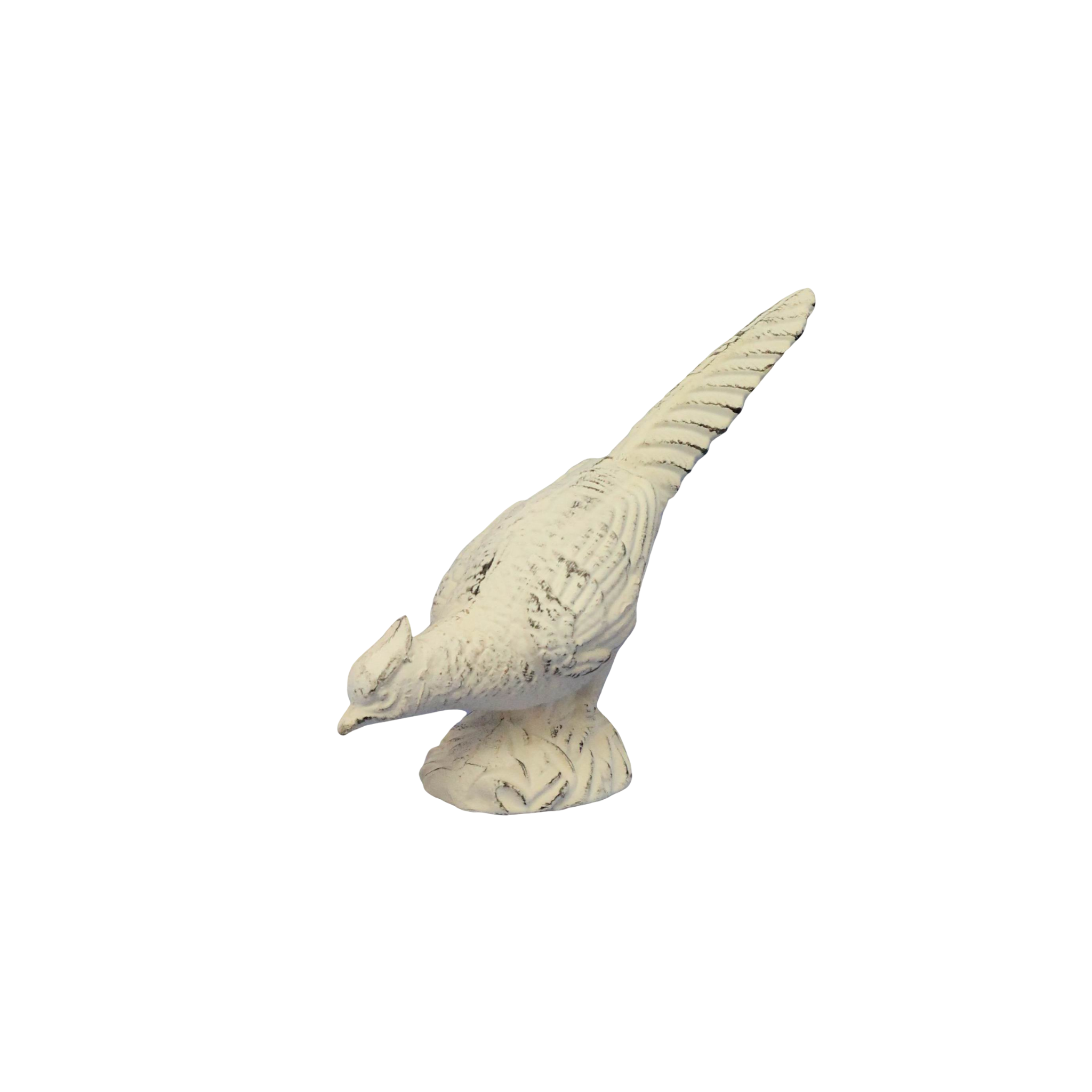 cast iron pheasant with head down antique white finish