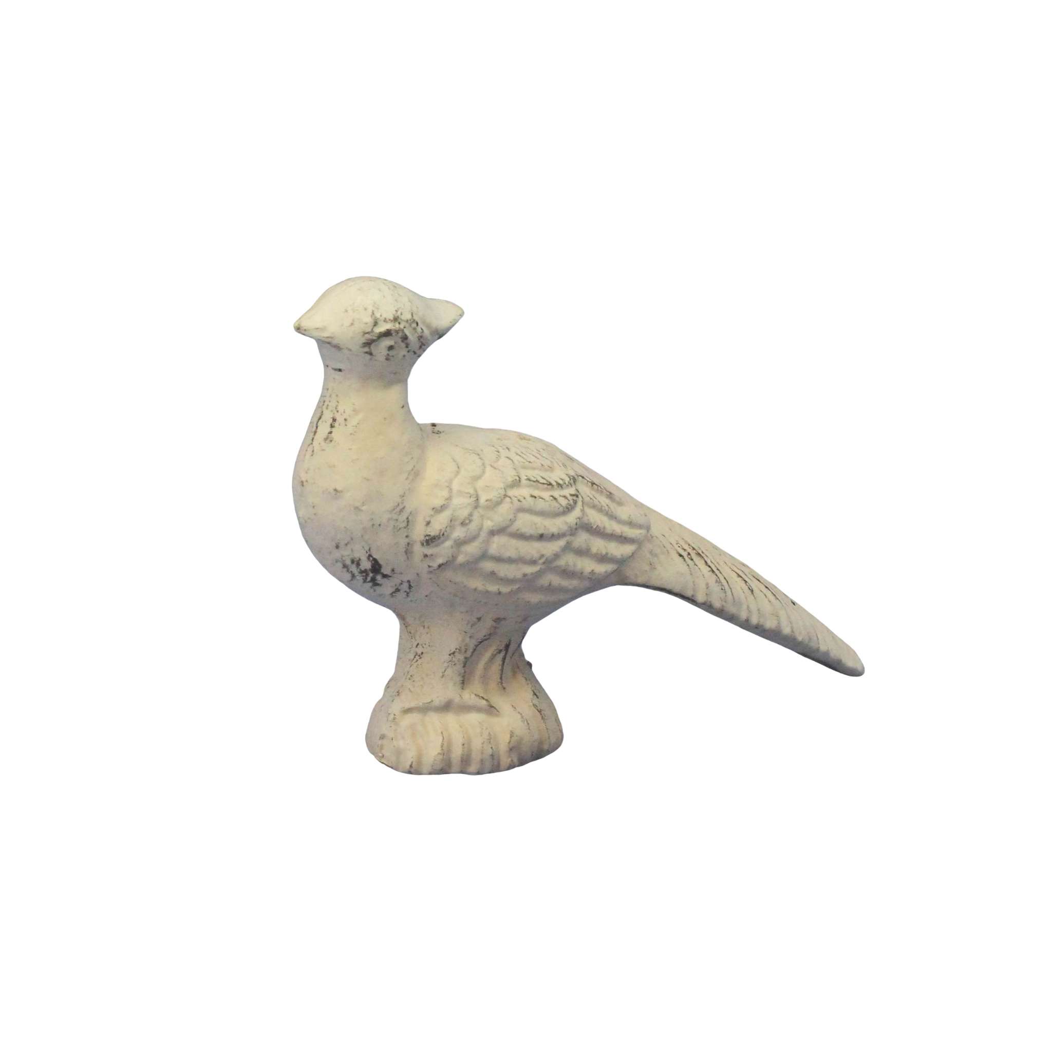 cast iron pheasant with head up antique white finish