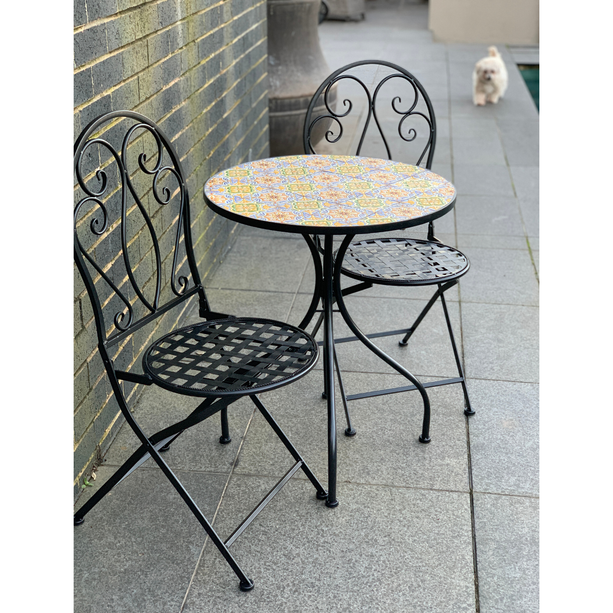 Patio Setting - Mosaic Sicily, Metal 3 Piece Outdoor Setting in the garden