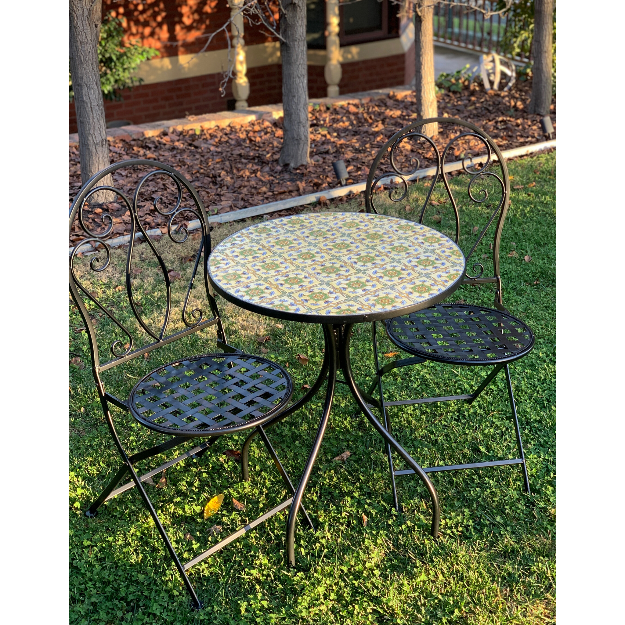 Patio Setting - Mosaic Tuscan, Metal 3 Piece Outdoor Setting in the garden