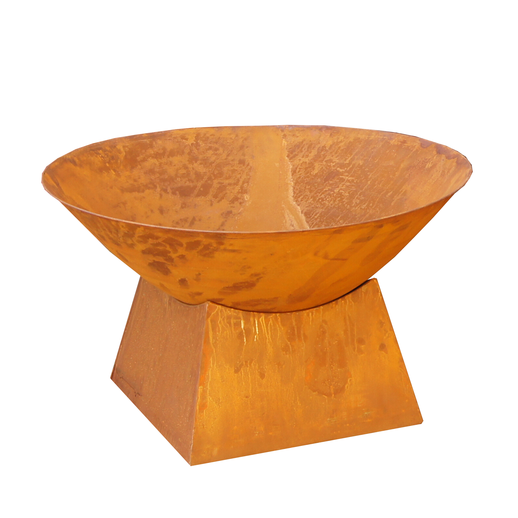 rusty metal fire bowl with plain base