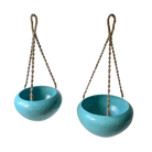 Set of 2 Indoor/Outdoor Metal Hanging Pot Planter with Rope - Aqua