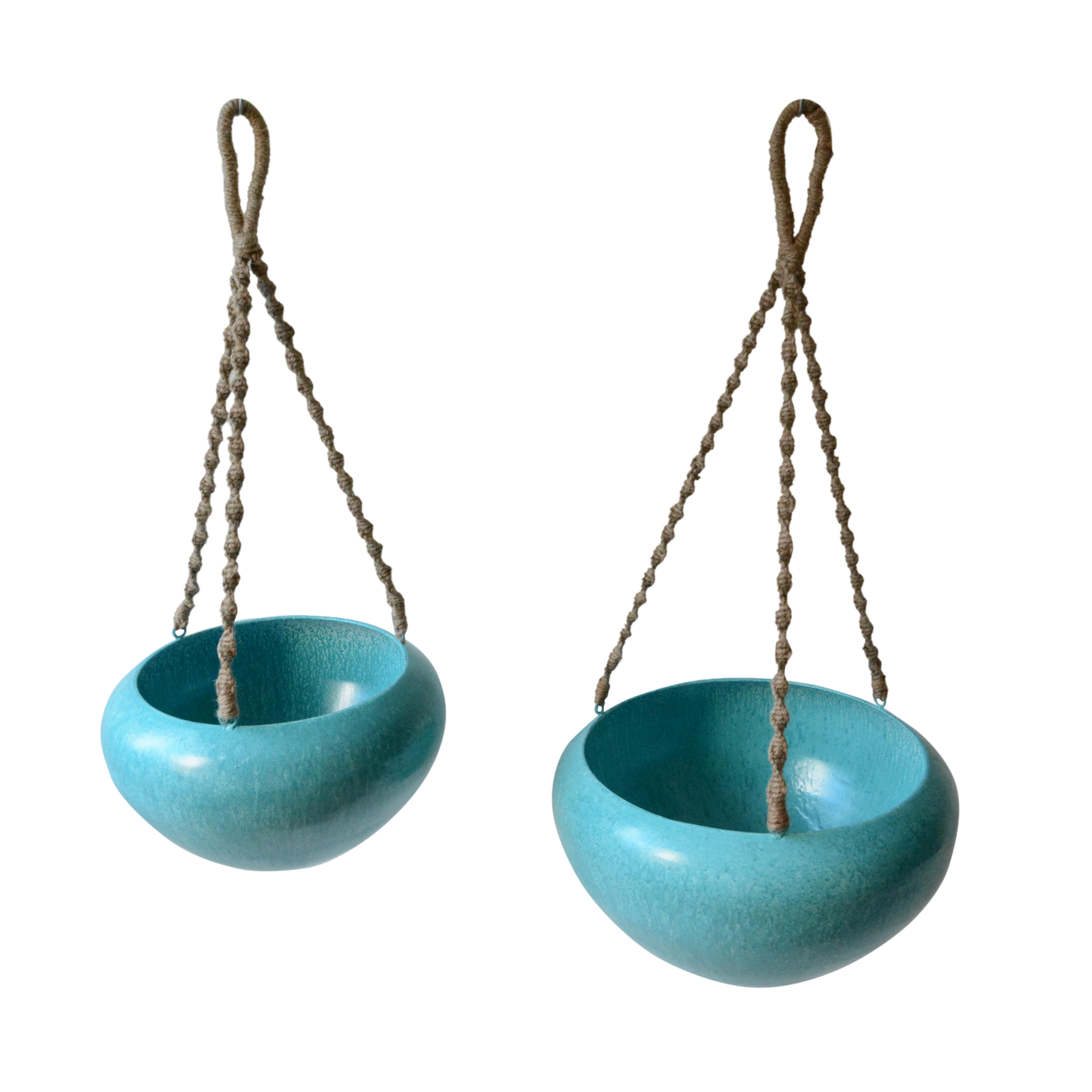 Set of 2 Indoor/Outdoor Metal Hanging Pot Planter with Rope - Aqua